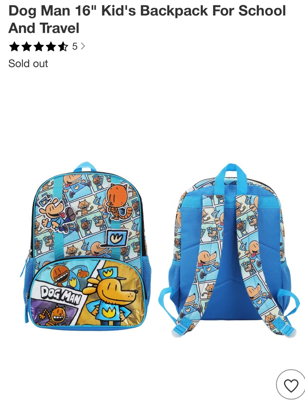 Dog Man 16" Kid's Backpack For School And Travel